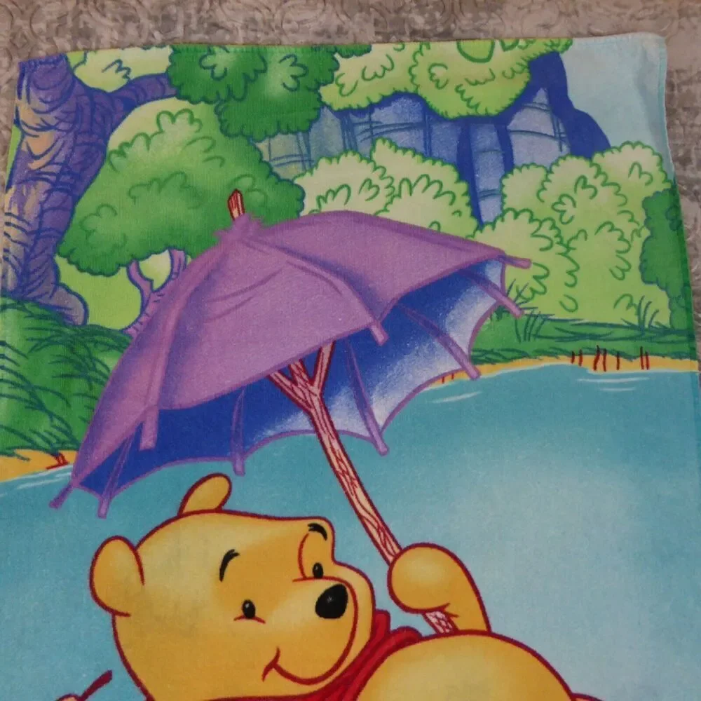 Vintage Disney Winnie The Pooh Beach Towel Float Lazy River Blue Umbrella 29x52